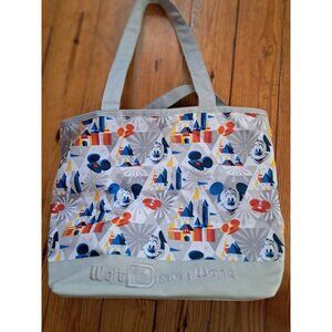 Walt Disney World Parks 19.5"x14"x6" Blue Nylon Tote Bag Mickey Embroidered Logo